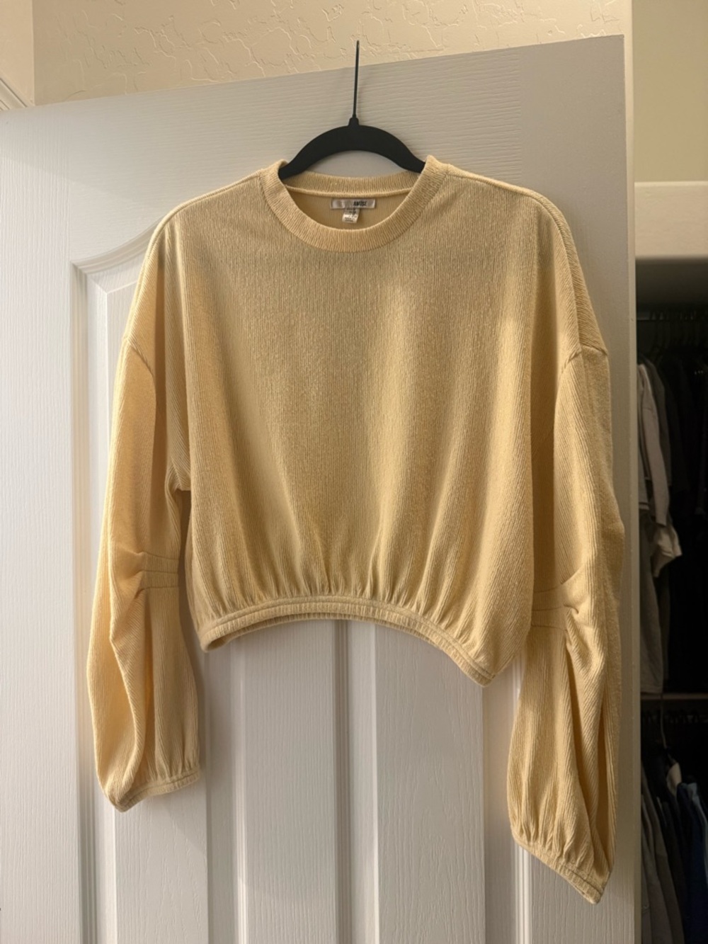 Amuse Society Pale Yellow Cropped Long Sleeve Tee